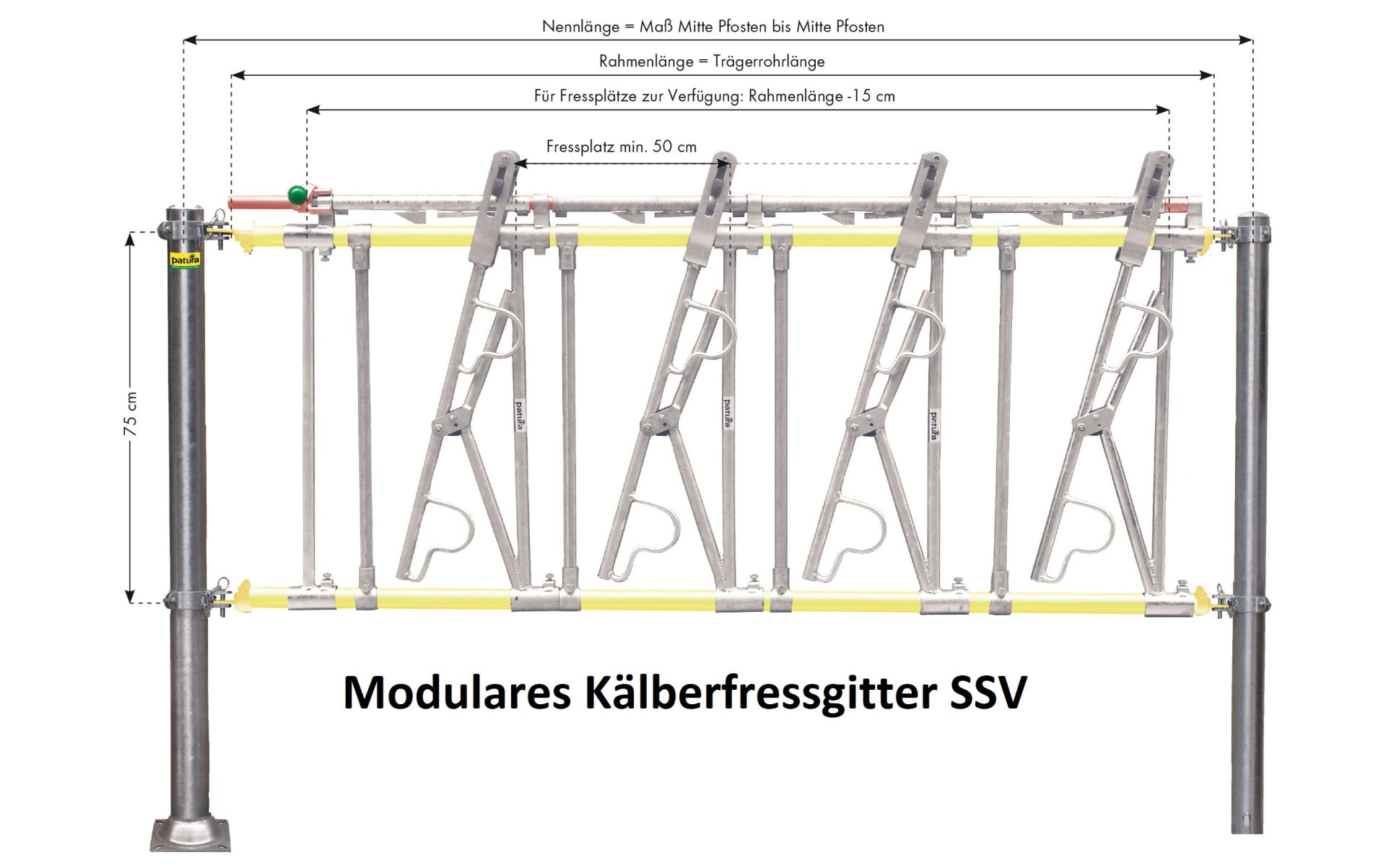 Fressplatz für Kälber modular SSV mit Fangbügel und Zwischenstange
