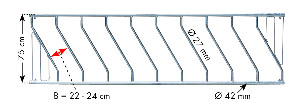 Schrägfressgitter für Kälber,  400 cm 12 Fressplätze